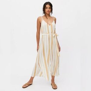 Billabong Shake It Again yellow stripe wide leg jumpsuit